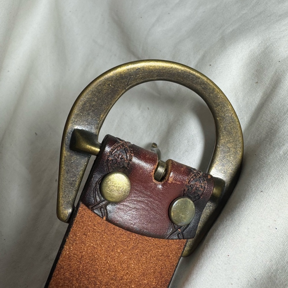 Western Style -Hand Stained Steerhide Leather - Brown Men's Belt - Size 34/36 - Picture 3 of 12